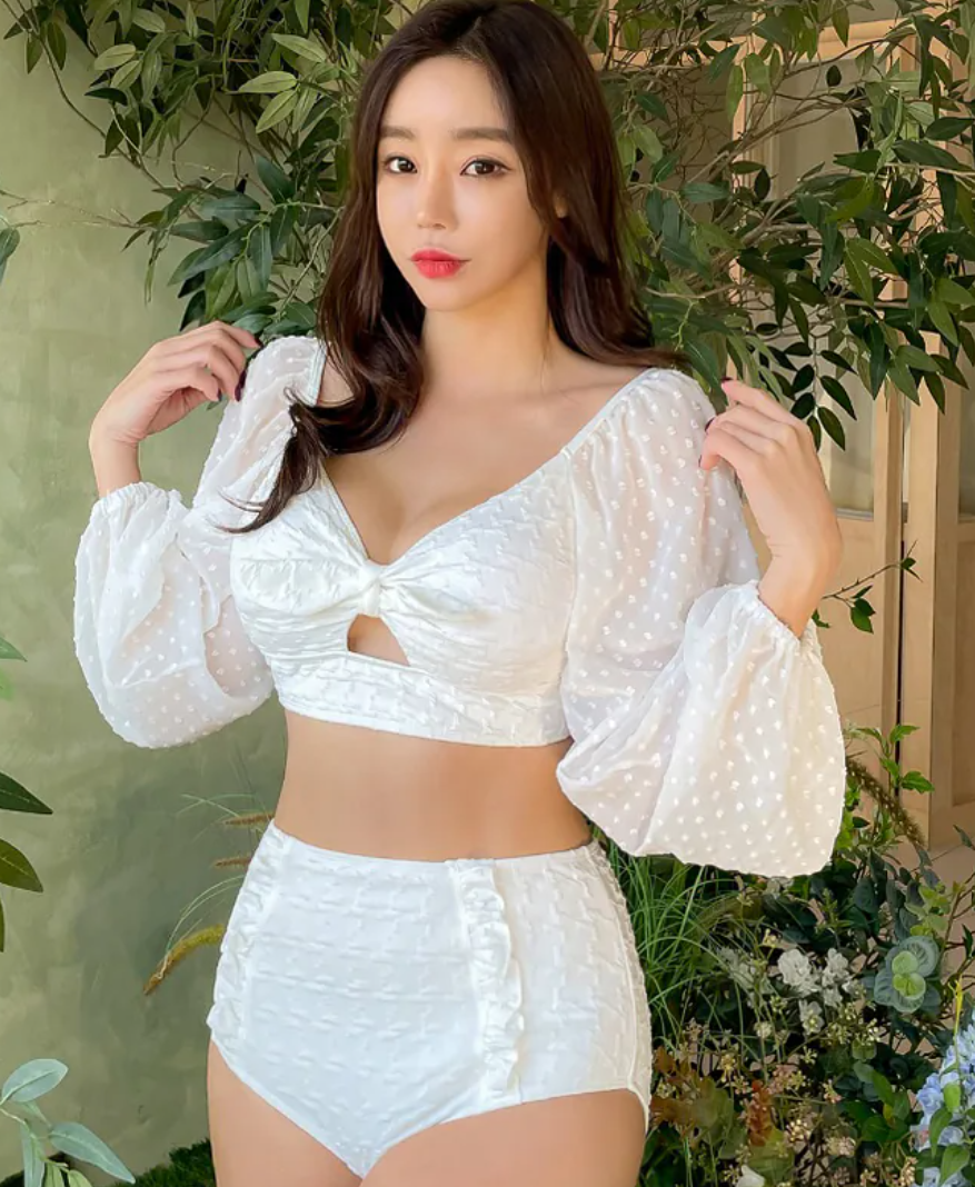Greece Vacation Style Long-Sleeve Swimsuit